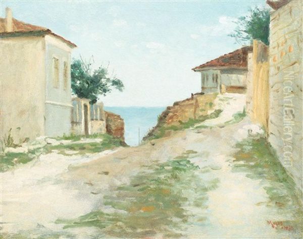 Vedere Catre Mare La Balcic Oil Painting by Nicolae Petrescu Mogos