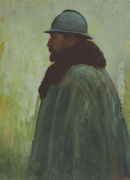 King Ferdinand In Front (study) Oil Painting by Nicolae Petrescu Mogos