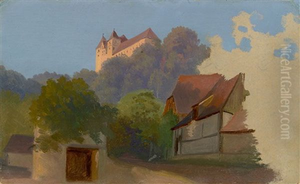 Schloss Scharfenberg Bei Meisen Oil Painting by Viktor Paul Mohn