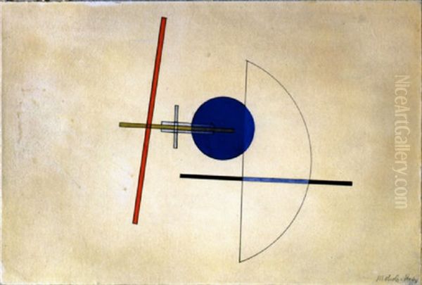 Komposition Mit Blauem Kreis Oil Painting by Laszlo Moholy-Nagy