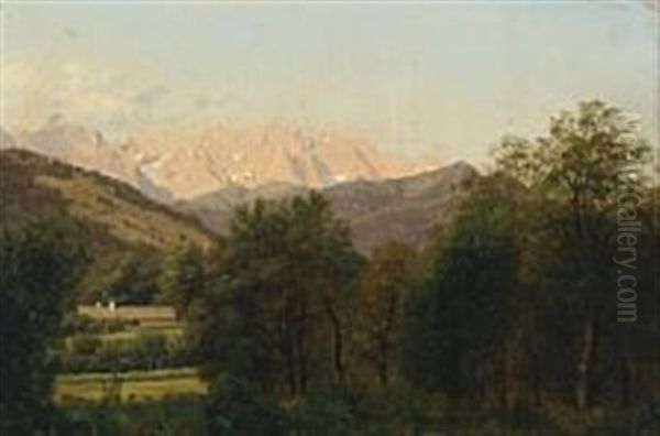 A South German Mountain Landscape Oil Painting by Johann Georg Paul Mohr