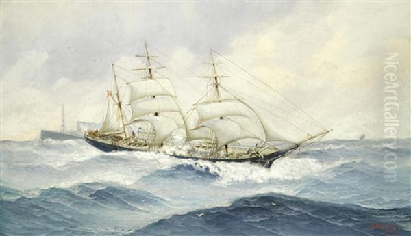 A Three-masted Barque In Choppy Waters Oil Painting by John Henry Mohrmann