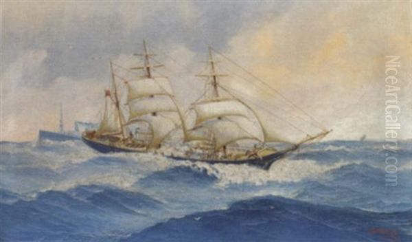 In Close Quarters In The Channel Oil Painting by John Henry Mohrmann