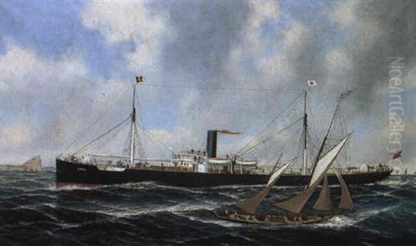 The S.s. Emma Passing Gibraltar En Route For Germany Oil Painting by John Henry Mohrmann