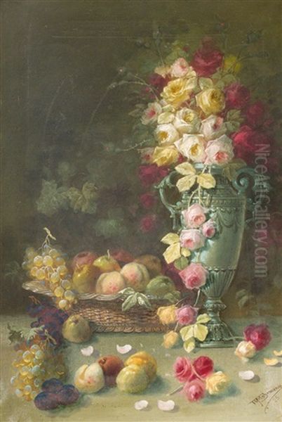 Stillleben Mit Rosenstraus Und Fruchten Oil Painting by Wilhelm Mohrmann