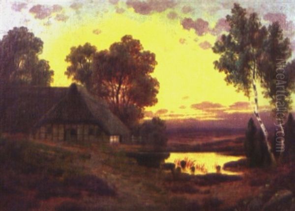 Moorlandschaft Mit Bauernhaus Und Teich Oil Painting by Wilhelm Mohrmann