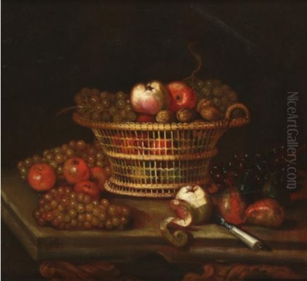 Nature Morte Aux Pommes Et Aux Raisins Oil Painting by Louise Moillon