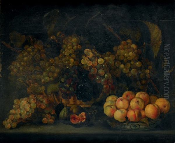 Nature Morte A La Corbeille De Raisins, Plat De Peches Et Figues (in 2 Parts) Oil Painting by Louise Moillon