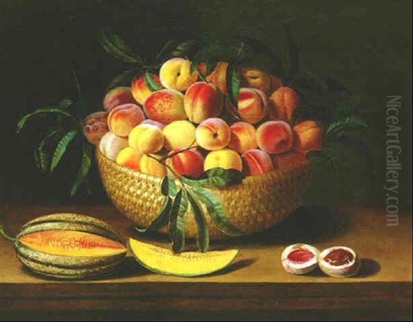 Nature Morte Au Panier De Peches Et Melon Sur Un Entablement Oil Painting by Louise Moillon