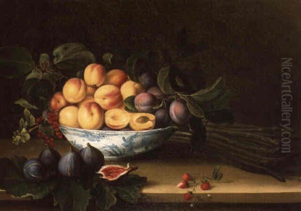 Abricots Dans Une Porcelaine Wang Li Et Botte D'asperges Oil Painting by Louise Moillon