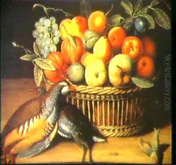 Natura Morta Con Cestino Di Frutta E Due Pernici Oil Painting by Louise Moillon