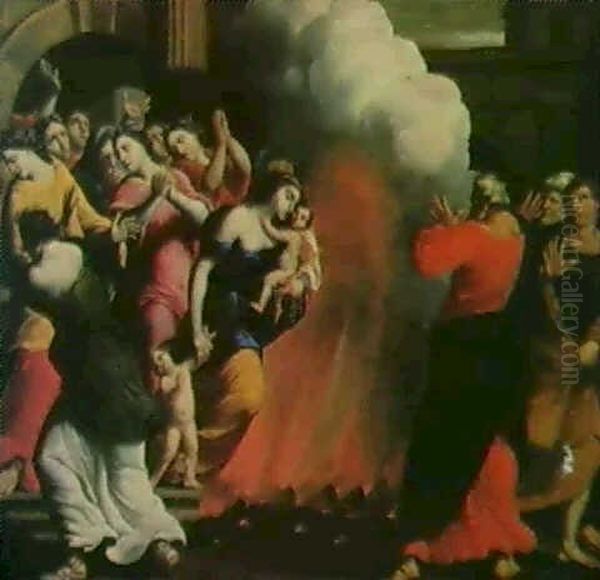 La Femme D'asdrubal Se Jette Dans Les Flammes Apres La      Prise De Carthage Oil Painting by Nicolas Moillon