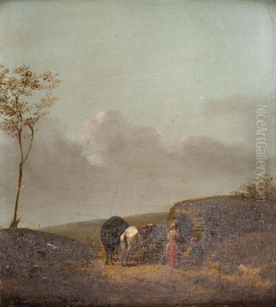 Bergers Et Leurs Moutons Devant Une Ferme Oil Painting by Antonin Marie Moine