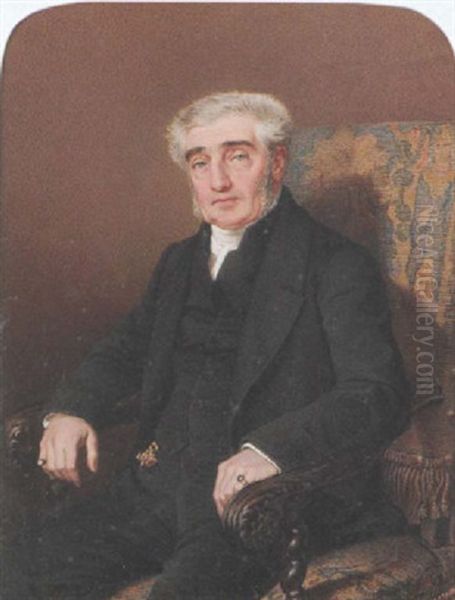 The Reverend William Rayer Wearing Black Suit And White Bands, Gold Rings On His Hands, Gold Seals At His Waist Oil Painting by Eduardo De Moira