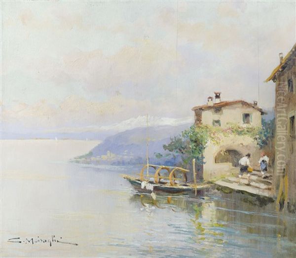 Lago Lombardo Oil Painting by Anacleto Moiraghi