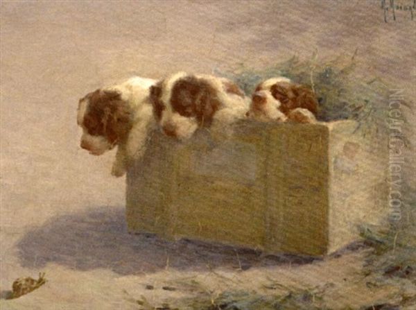 Chiots Oil Painting by Marcel E. Moisand