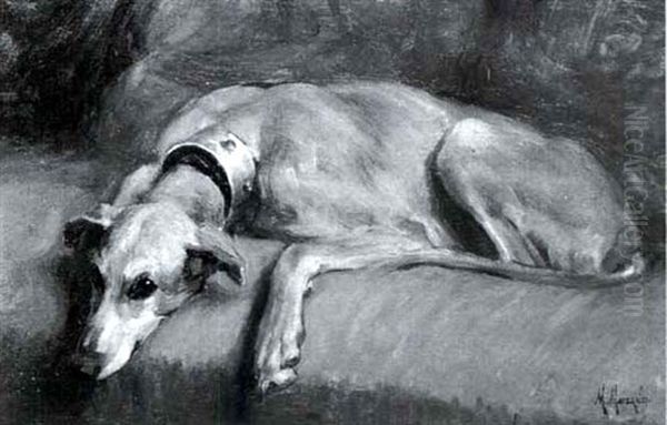 Study Of A Greyhound Oil Painting by Marcel E. Moisand