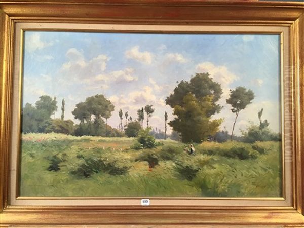 Promeneur Dans Les Champs Cueillant Des Fleurs Oil Painting by Maurice Moisset