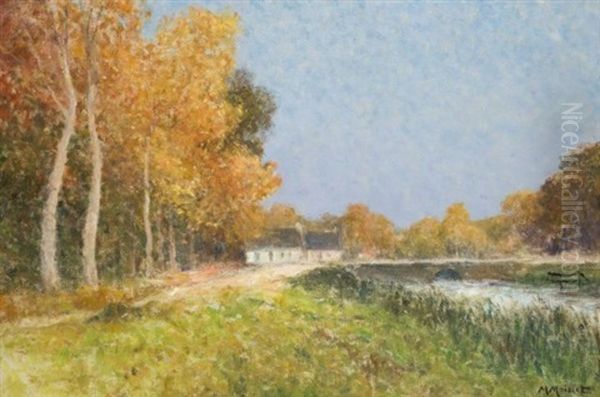 Maison Dans Un Parc Bordant Une Riviere Oil Painting by Maurice Moisset