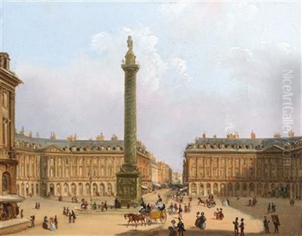 Place Vendome In Paris Oil Painting by Federico Moja