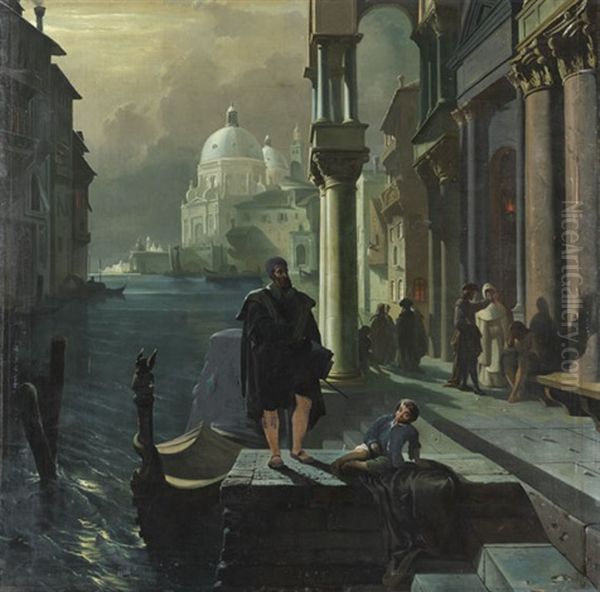 Nachtliche Szene In Venedig Oil Painting by Federico Moja