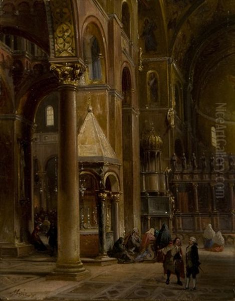 Venezia, Interno Della Basilica Di San Marco Oil Painting by Federico Moja