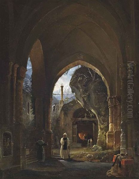 A Mountain Monastery Oil Painting by Federico Moja