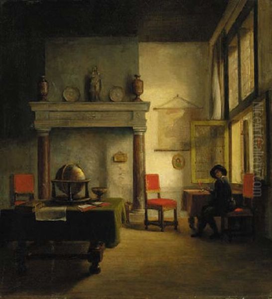 A Cavalier In An Interior Oil Painting by Woutherus Mol