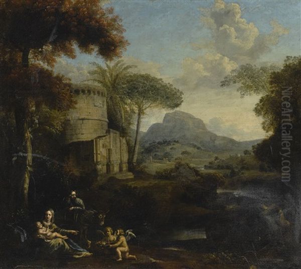 Landscape With The Rest On The Flight Into Egypt Oil Painting by Pier Francesco Mola