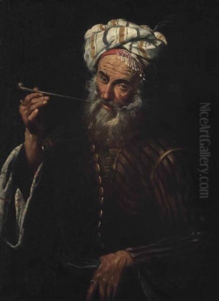 An Oriental Man Smoking A Pipe Oil Painting by Pier Francesco Mola