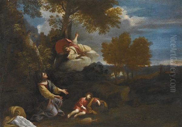 The Angel Appearing To Hagar And Ishmael In A Landscape Oil Painting by Pier Francesco Mola