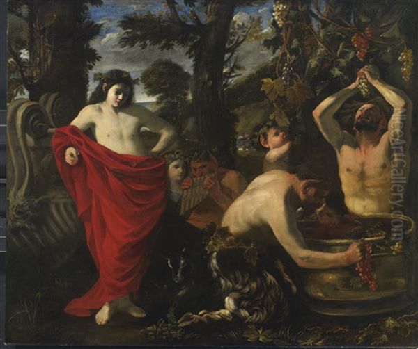 Bacchus Overseeing The Crushing Of Grapes By His Satyrs Oil Painting by Pier Francesco Mola