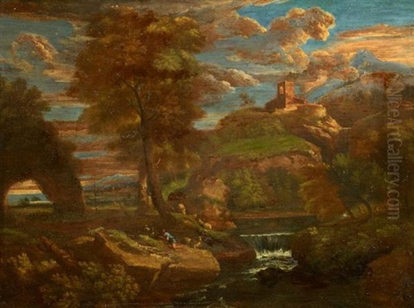 Landschaft Mit Hirten Am Wasser Oil Painting by Pier Francesco Mola