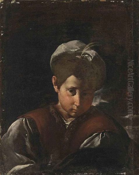 Portrait Of A Boy In A Brown Waistcoat With A White Cap Oil Painting by Pier Francesco Mola