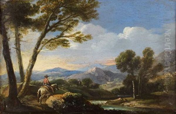 Un Cavalier Dans Un Paysage De Riviere Oil Painting by Pier Francesco Mola