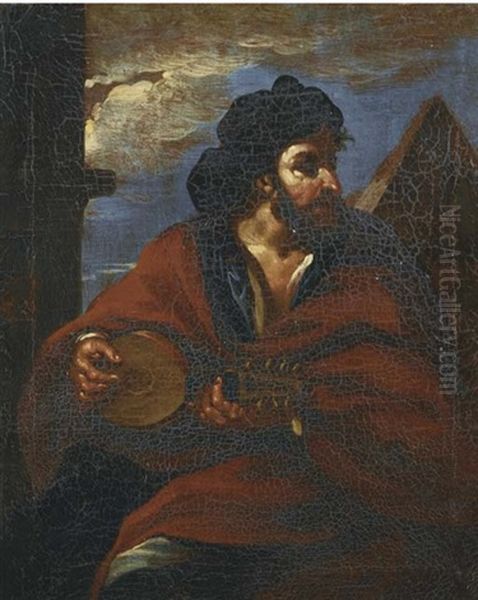 Uomo Con Mandolino Oil Painting by Pier Francesco Mola