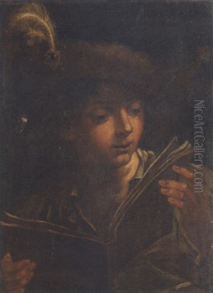 A Youth Holding An Open Book Oil Painting by Pier Francesco Mola