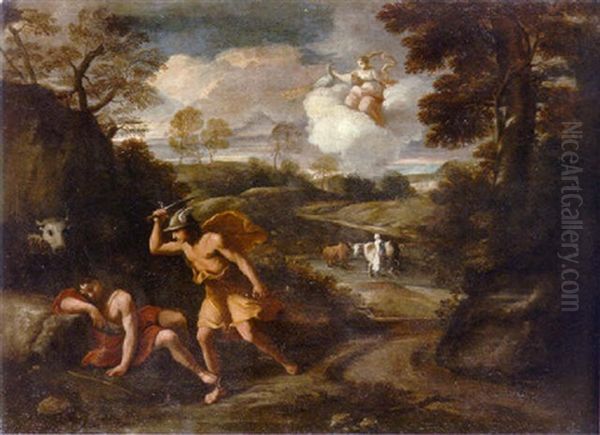 A Wooded Landscape With Mercury And Argus Oil Painting by Pier Francesco Mola