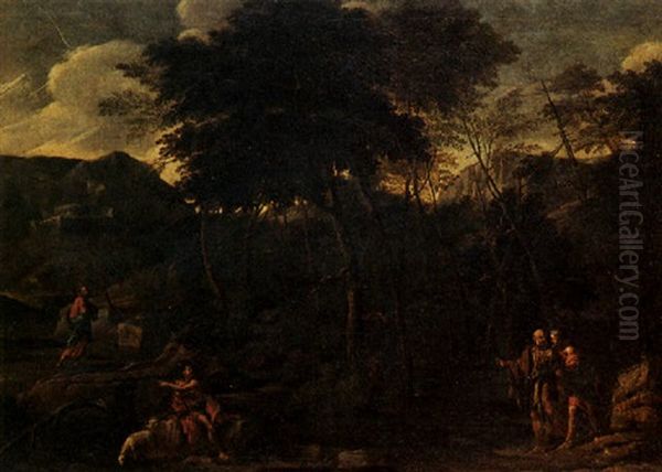 Christ And Saint John The Baptist In A Wooded Landscape by Pier Francesco Mola