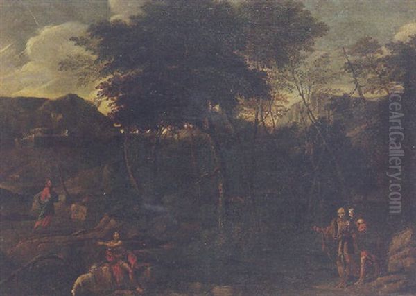 Christ And Saint John The Baptist In A Wooded Landscape by Pier Francesco Mola