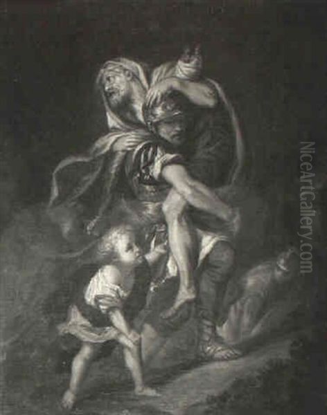 Aeneas Rescuing Anchises From The Burning City Of Troy Oil Painting by Pier Francesco Mola