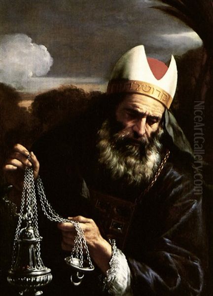 Aaron, High Priest Of The Israelites, Holding A Censer Oil Painting by Pier Francesco Mola