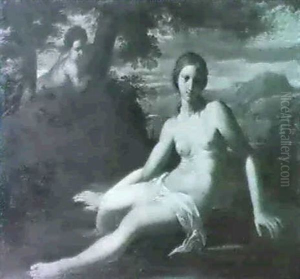 Giovane Donna (venere?) Che Sibagna In Un Ruscello Osservatada Un Putto Oil Painting by Pier Francesco Mola