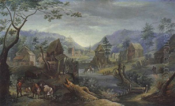 Gebirgige Flusslandschaft Mit Hirten Und Herde Oil Painting by Mattheus Molanus