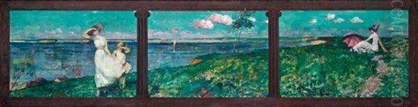 Summer Day By The Shore (triptych) Oil Painting by Maurice Molarsky