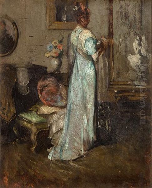 Lady In Blue Oil Painting by Maurice Molarsky