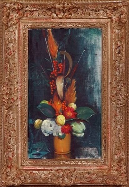 Floral Still Life In Yellow Vase Oil Painting by Maurice Molarsky