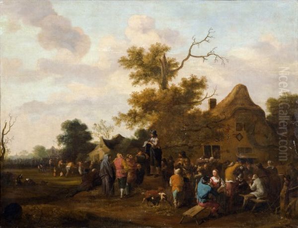 Geselliges Treiben Auf Einer Dorfstrase Oil Painting by Bartholomeus Molenaer