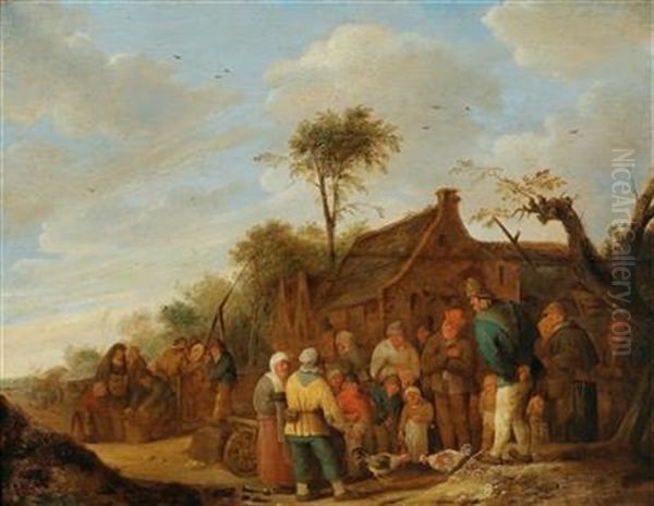 Peasants In Front Of A Farmhouse Oil Painting by Bartholomeus Molenaer