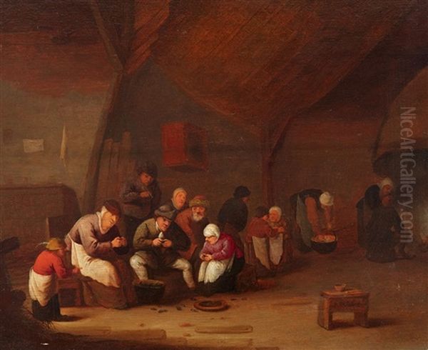 Peasants Eating Mussels Oil Painting by Bartholomeus Molenaer